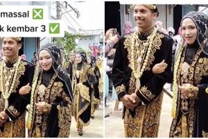 Dikira pernikahan massal, ini momen langka 3 perempuan kembar jadi pengantin di satu resepsi