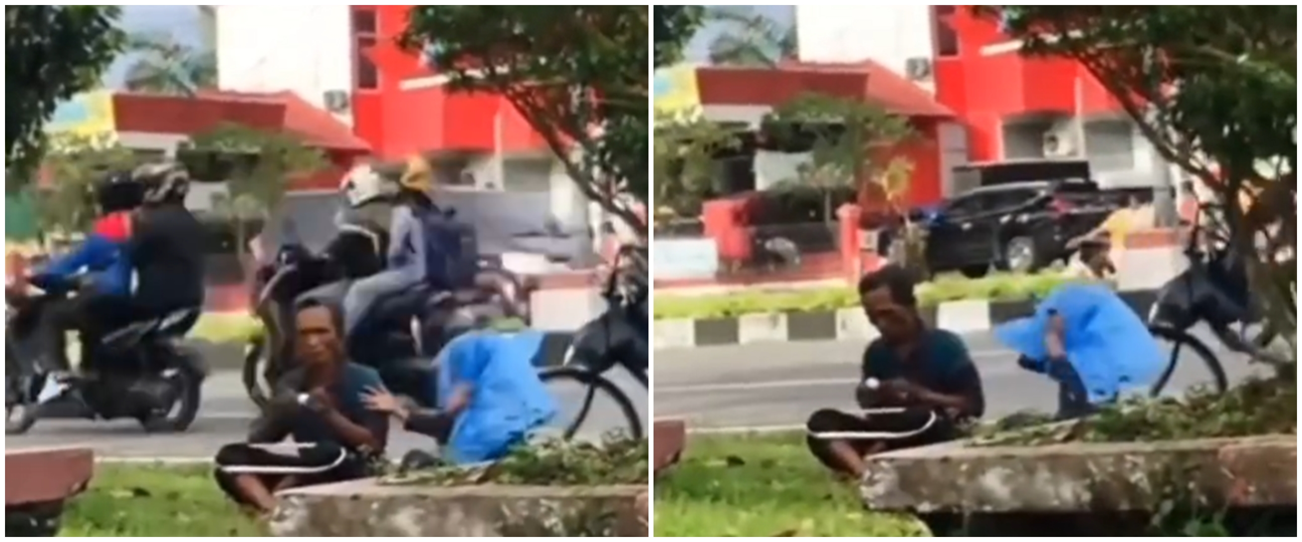 Kantong plastik dijadikan mukena dan salat di pinggir jalan, aksi bocah ini bikin terenyuh