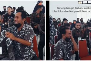 Tangis haru buruh bangunan saat sang putra lolos Tamtama Brimob, tak henti cium kepala sang anak