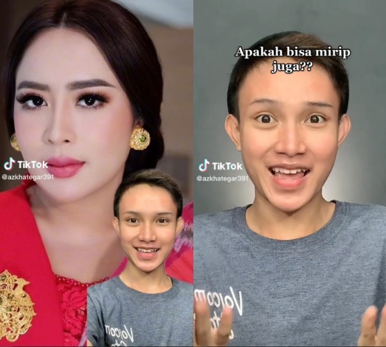Potret sebelum dan sesudah pria recreate makeup crazy rich Maharani Kemala, hasilnya mirip pol