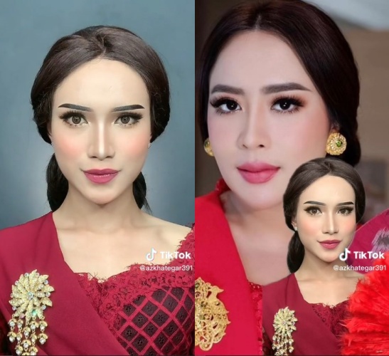 Potret sebelum dan sesudah pria recreate makeup crazy rich Maharani Kemala, hasilnya mirip pol