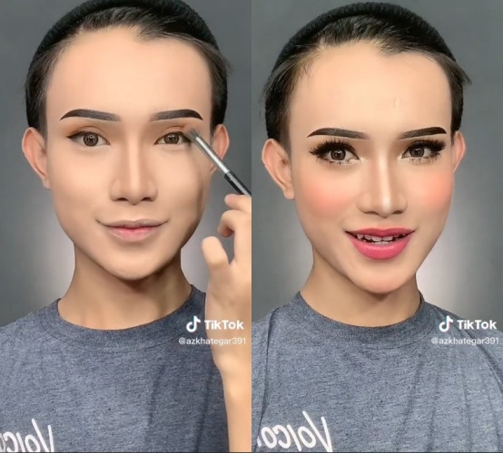 Potret sebelum dan sesudah pria recreate makeup crazy rich Maharani Kemala, hasilnya mirip pol