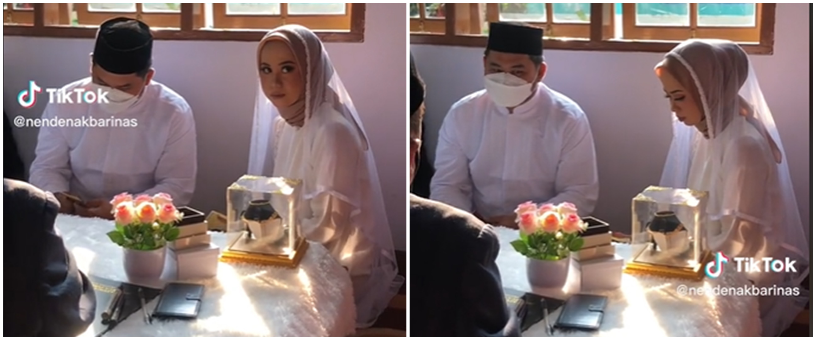 Pasangan menikah di rumah, pengantin wanita memakai kerudung Rp 13 ribuan