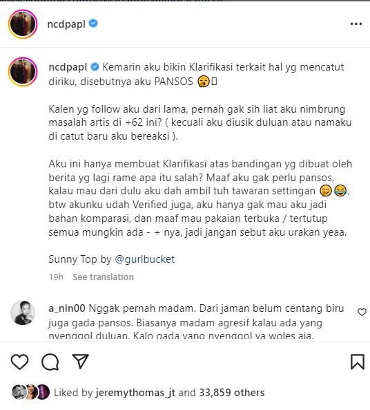 Angkat bicara usai dibandingkan dengan Aldila Jelita, Nora Alexandra justru disebut pansos