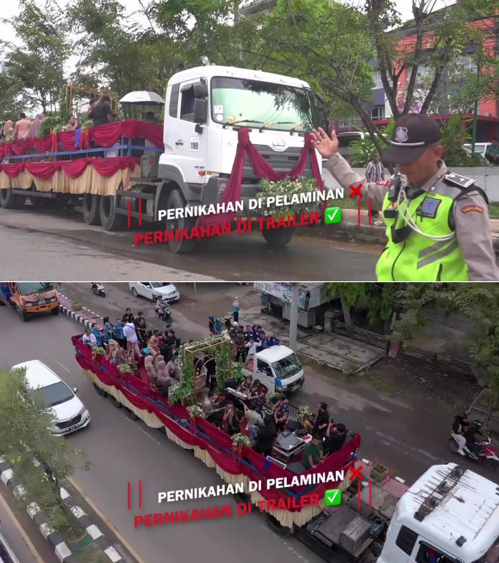 Di arak bak karnaval, momen pernikahan anak sultan di atas truk trailer ini antimainstream