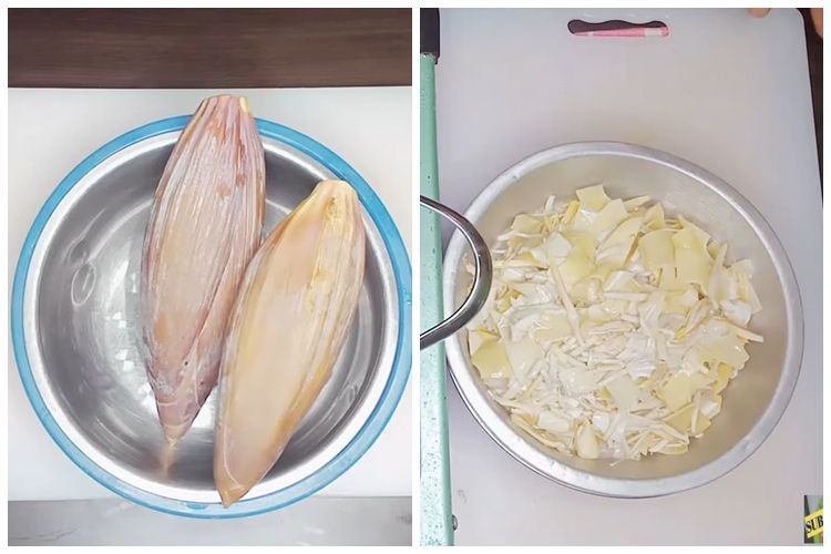 The trick to boiling a banana heart so that it doesn't turn black and bitter, just add one kitchen ingredient