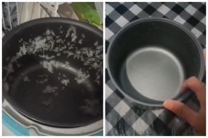 Cara merontokkan sisa nasi yang lengket di panci rice cooker, aman tanpa bikin tergores