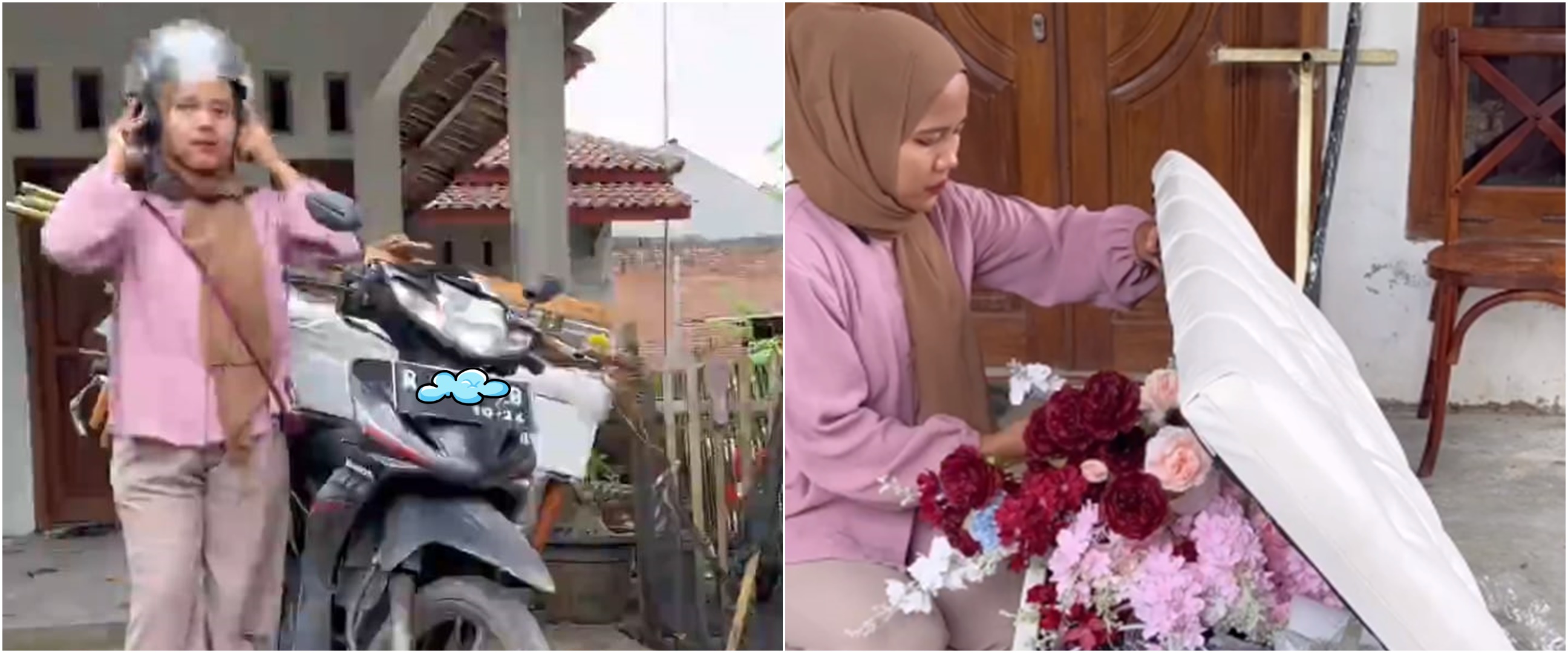 Wanita ini angkut properti pernikahan sendiri pakai motor, hasil dekorasinya tiada tanding