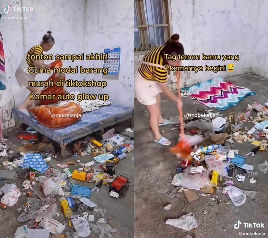 Transformasi kamar kumuh penuh sampah dimakeover hanya pakai wallpaper, hasil estetiknya bikin takjub