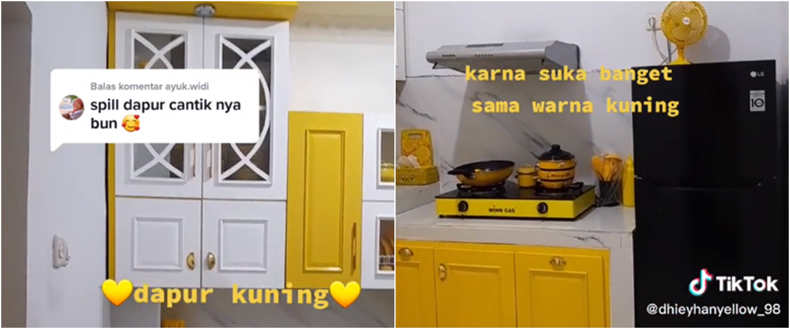 Perpaduan warna dapur sederhana ini jadi estetik, nggak norak meski serba kuning