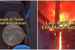 Tak lari ketika melihat atap kamar mandi kebakaran saat buang air, reaksi pria ini bikin geregetan