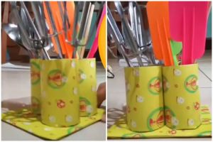 Cara unik bikin tempat sendok dari sampah dapur, murah meriah dan gampang ditiru