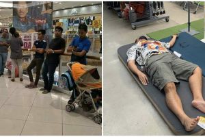 11 Potret kocak bapak-bapak temani istri belanja, capek dan gabut banget