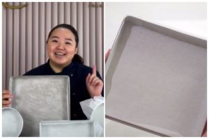 Bukan dipotong, ini trik praktis memasang baking paper di loyang roti gulung agar bentuknya rapi