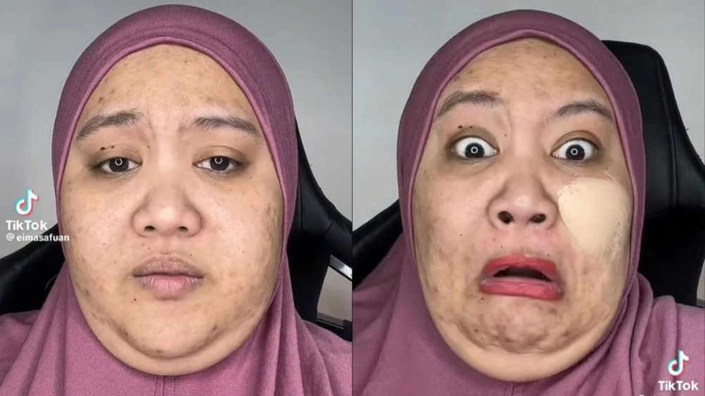 Wanita punya double chin ini awalnya dikira cupu, transformasinya setelah makeup ternyata suhu