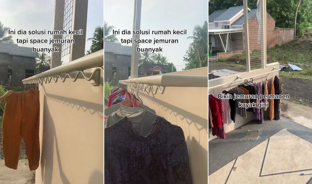 Nggak makan banyak tempat, trik mudah bikin jemuran untuk rumah sempit hanya pakai 1 alat tukang