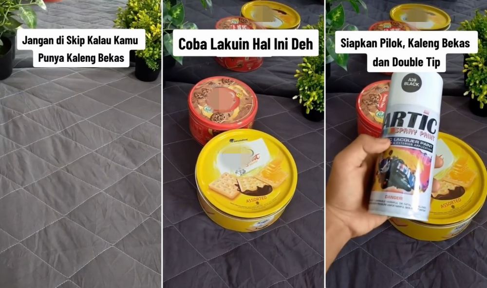 Kaleng bekas jangan dibuang, ubah jadi pajangan estetik gunakan double tip dan cat semprot