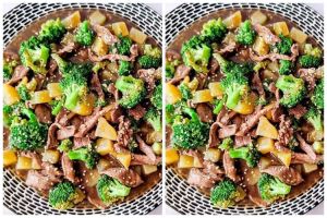 Resep tumis brokoli campur daging sapi dan kentang lada hitam, gurih, dan nikmat