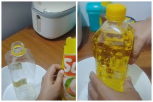 Bukan corong, trik mengisi ulang minyak goreng ke botol pakai 1 alat ini bantu ibu saving uang belanja