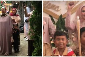 Hadiri pernikahan guru, rombongan anak SD ini kompak kenakan baju pramuka dan bawa kado unik