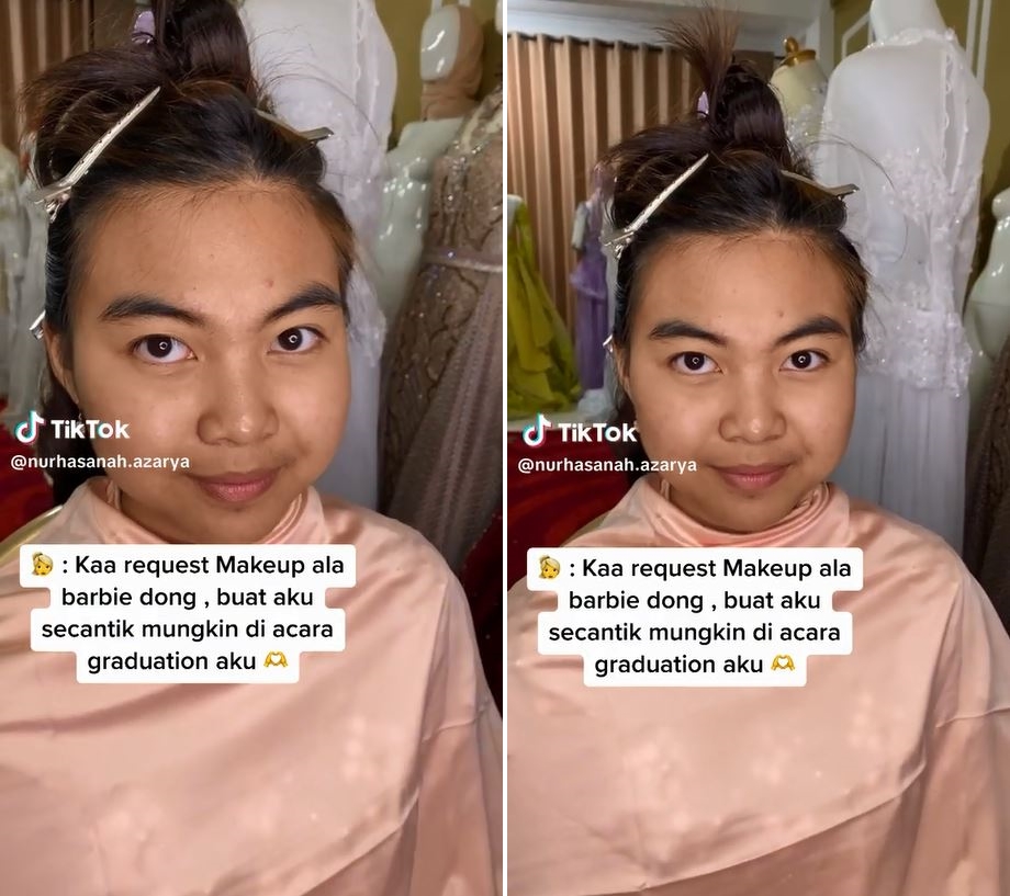 Wanita mau wisuda minta MUA dimakeup barbie looks, awalnya dempul tebal endingnya bikin tercengang