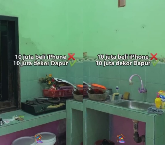 Modal Rp 10 juta dapur jadul direnovasi dengan kitchen set marmer, hasilnya bikin netizen tak percaya