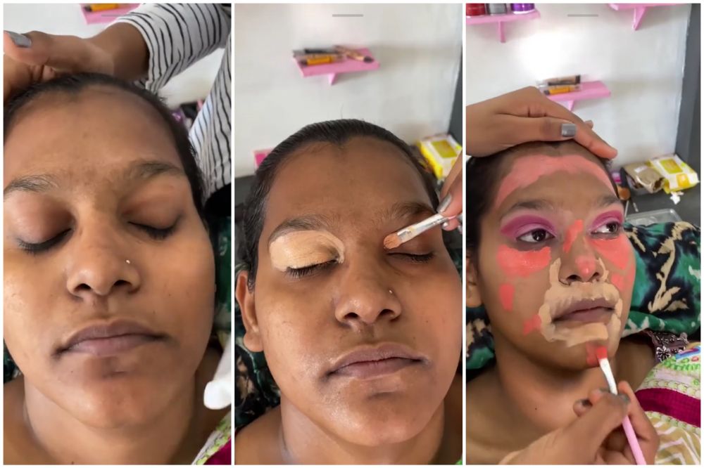 Before-after wanita kulit sawo matang dimakeup ala India, hasilnya bikin lupa wajah aslinya