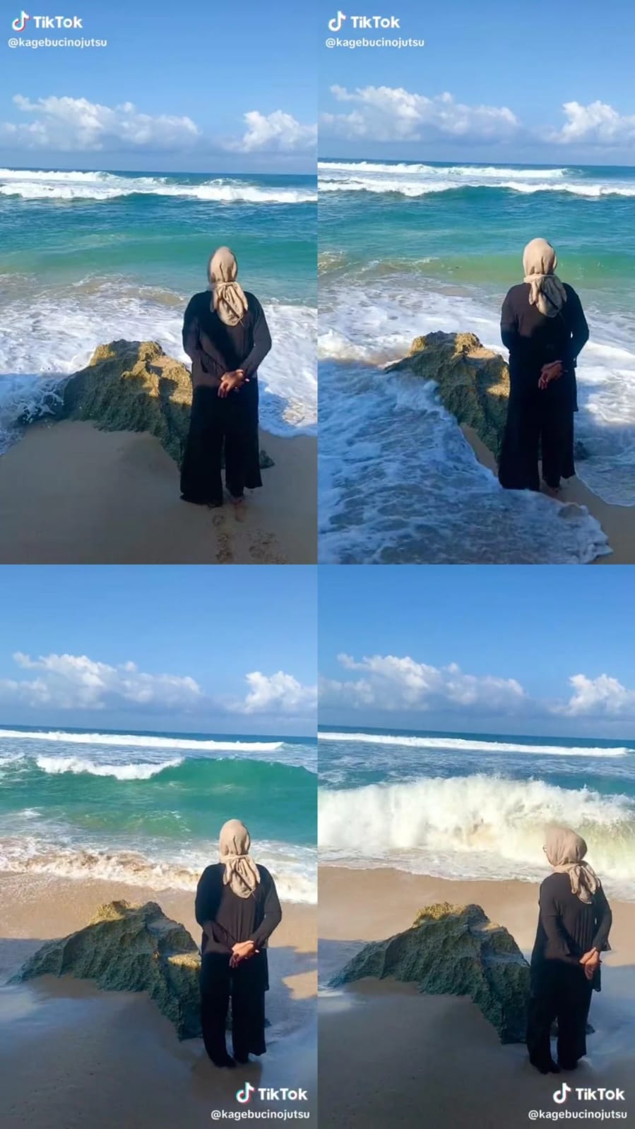 Niatnya healing, momen wanita saat berfoto di pantai ini endingnya gagal estetik parah