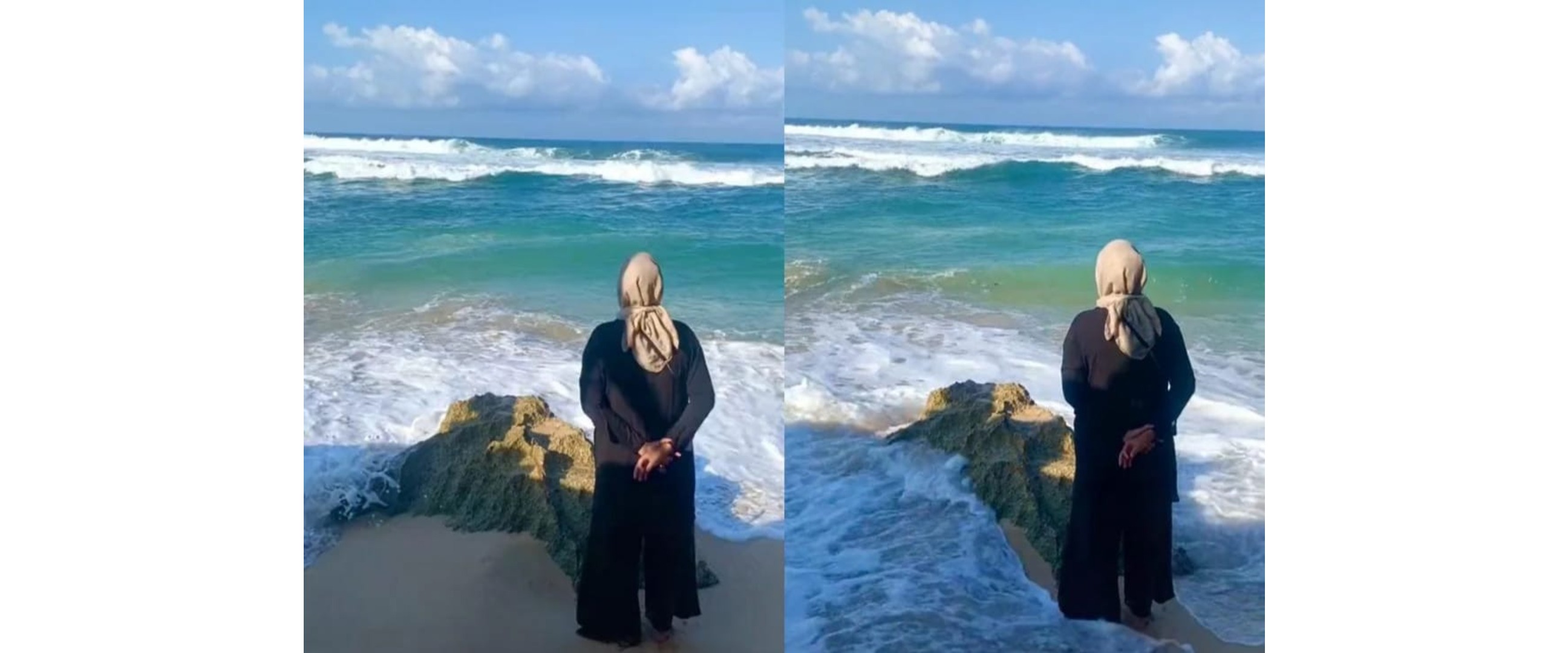 Niatnya healing, momen wanita saat berfoto di pantai ini endingnya gagal estetik parah