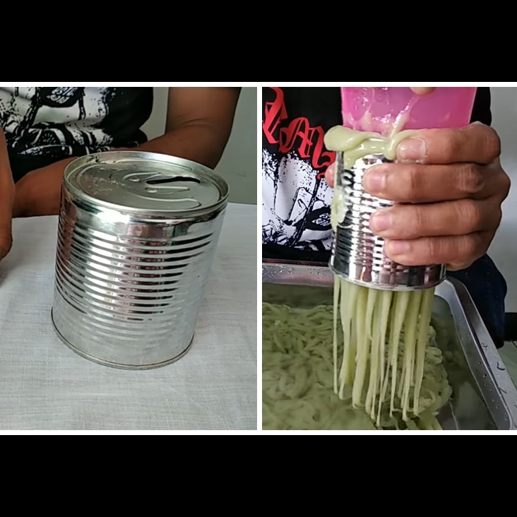 Bermodal kaleng bekas, ini cara membuat cetakan cendol menggunakan 3 alat sederhana