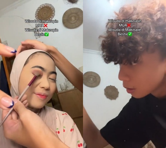 Wisuda dimakeupin bestie, transformasi penampilan wanita ini bikin netizen senyum-senyum sendiri