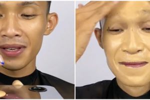 Pakai foundation 15 pump, transformasi pria usai makeup ini hasilnya flawless abis antidempul
