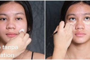 Transformasi wanita dimakeup MUA tanpa pakai foundation, hasilnya flawless tanpa cela