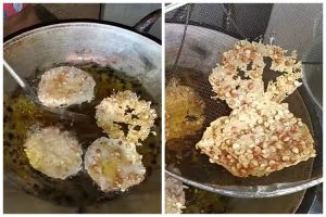 Tanpa teflon atau cetakan khusus, begini trik menggoreng rempeyek bulat agar hasilnya rapi