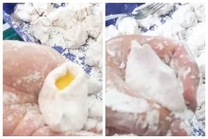 Tak perlu dibekukan dulu, ini trik mengisi telur di pempek kapal selam agar antibocor saat diolah