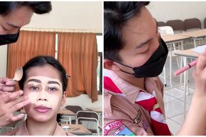 Potret pelajar SMA dirias teman prianya ini bikin cewek iri, skill makeup-nya bak MUA profesional