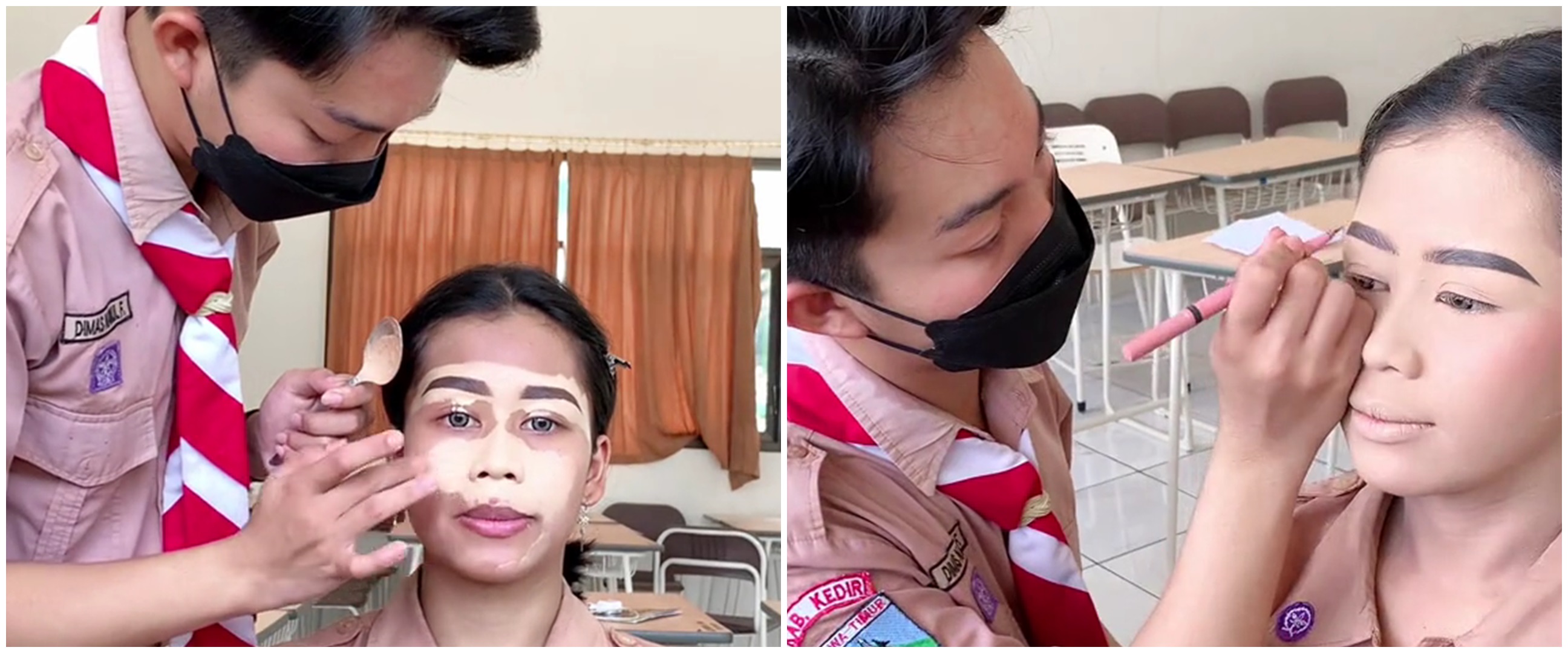 Potret pelajar SMA dirias teman prianya ini bikin cewek iri, skill makeup-nya bak MUA profesional