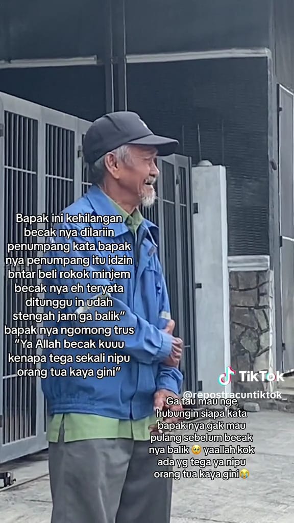 Becaknya dibawa kabur penumpang, potret kakek menangis kebingungan mencarinya ini bikin pilu