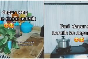 7 Potret dapur sempit dinding seng di-makeover cuma pakai wallpaper Rp 100 ribuan, hasilnya estetik