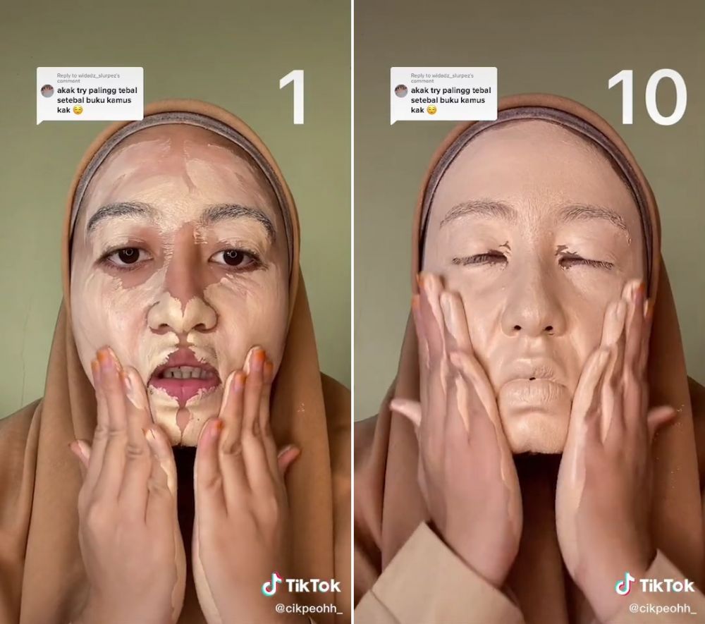 Potret wajah wanita usai makeup tebal 10 lapis ini ini disebut mirip pengantin Madura, memang iya?