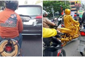 11 Potret kocak pengendara motor yang pakai kostum nyeleneh, kreatif atau caper?