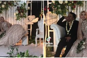 Momen kocak pengantin kenakan gaun megar, bukannya bikin nyaman selama pernikahan malah jadi salting