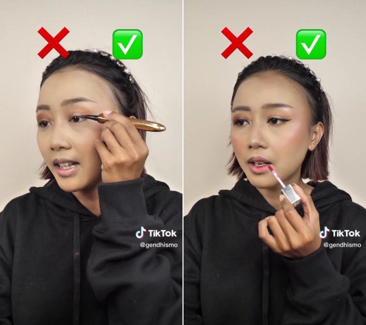 Bak langit dan bumi, wanita ini tunjukkan beda makeup medok vs natural pada satu wajah