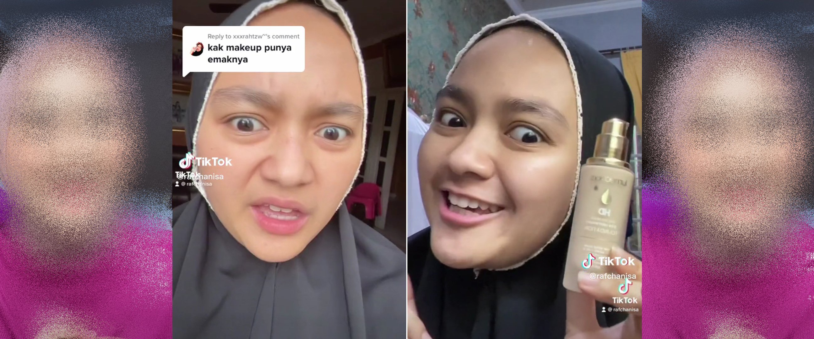 Wanita makeup pakai kosmetik emak dengan beauty blender serasa akupuntur, hasil riasan bikin melongo
