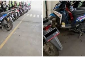 Momen lucu cewek nemu motor unik di parkiran ini bikin nggak habis pikir, bentuk spion nyeleneh pol