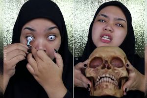 Skill makeup-nya tingkat dewa, perubahan wajah wanita jadi manusia tengkorak ini bikin mata tak kedip