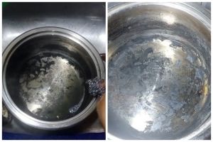 Trik cepat membersihkan kerak gosong di bagian dalam panci, ampuh pakai 3 bahan dapur