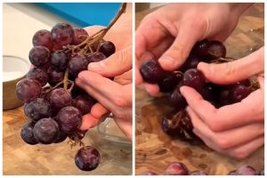 Bukan direndam, begini cara melunturkan lapisan lilin pada anggur pakai 2 bahan dapur