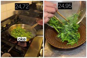 Trik cepat masak tumis kangkung cuma 25 detik, warnanya tetap hijau segar dan matang sempurna