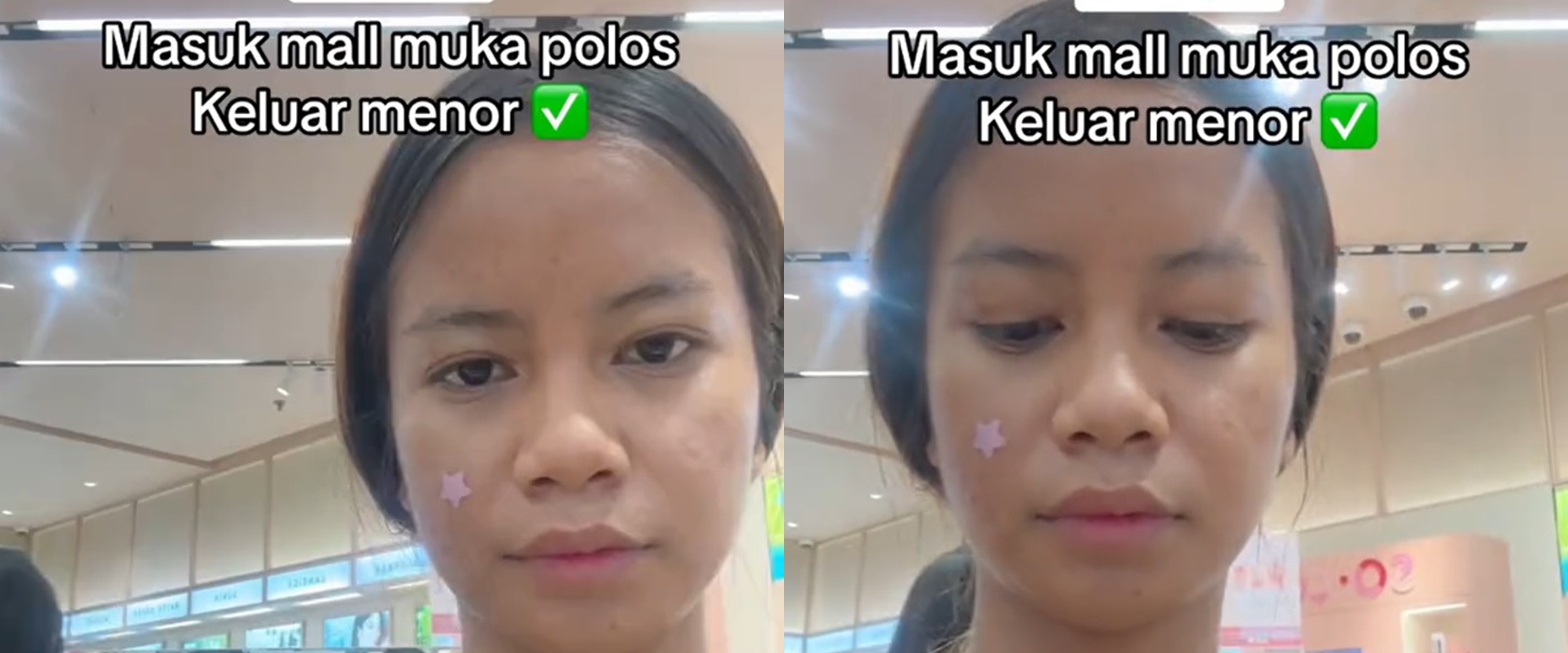 Datang dengan wajah polosan, wanita ini bagikan trik tampil full makeup di mall dengan modal Rp 0